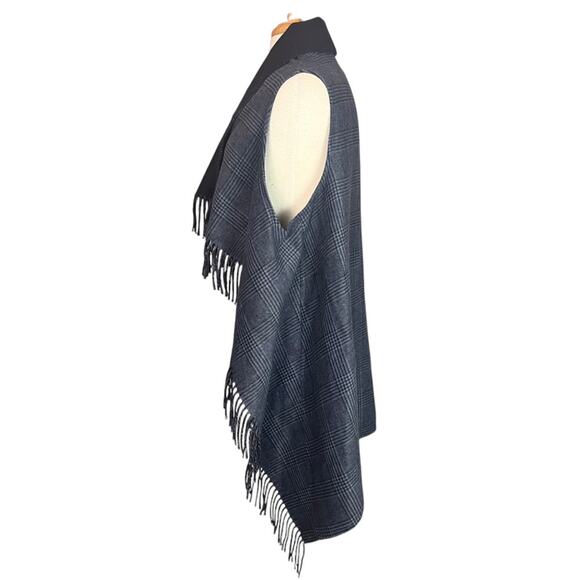 Talbots Fringe Trim Open Vest Wrap Womens Small Blue Grey Plaid Knit Sweater NWT - Picture 4 of 10